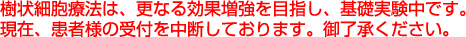樹状細胞療法は、更なる効果増強を目指し、基礎実験中です。現在、患者様の受付を中断しております。御了承ください。