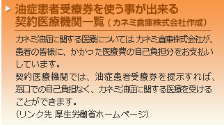 油症患者受療券を使う事が出来る契約医療機関一覧　（カネミ倉庫株式会社作成）